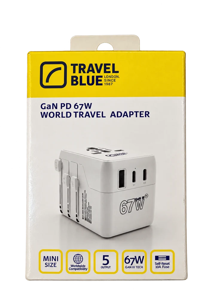 Travel Blue GaN 67W world travel adapter
